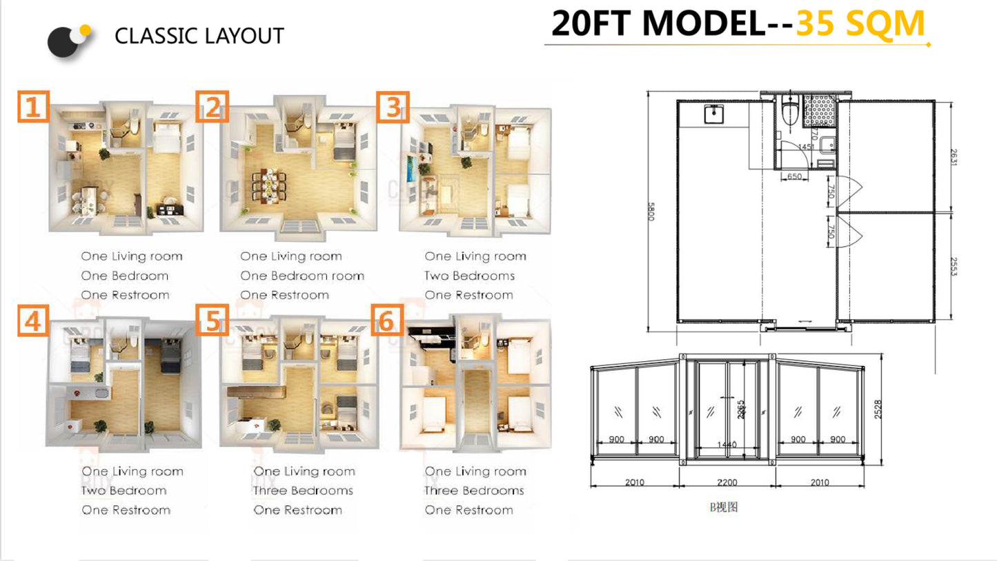 3. Two bedroom Granny flat Portable prefabricate Tiny Home , One and Two bedroom house .