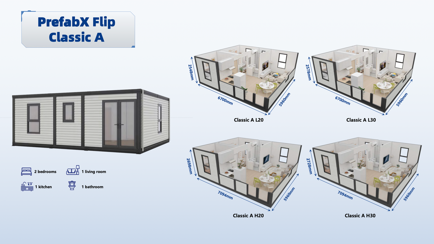 1.  Type A Premium Two bedroom Granny flat Portable prefabricate Tiny Home , One or Two Bedroom house